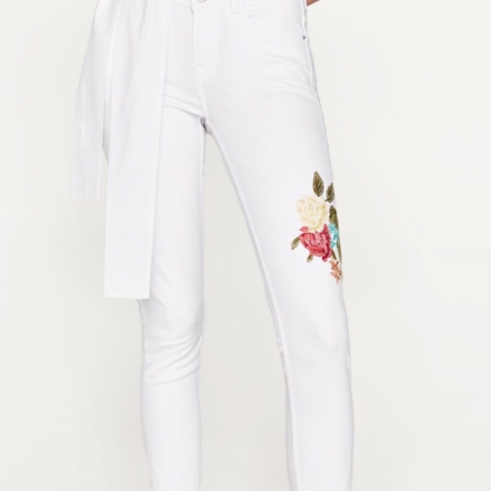 White Embroidered Jeans